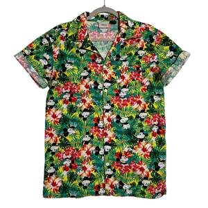 Disney Mickey Mouse Hawaiian Shirt SIZE S Tropical Floral Button Up Resort